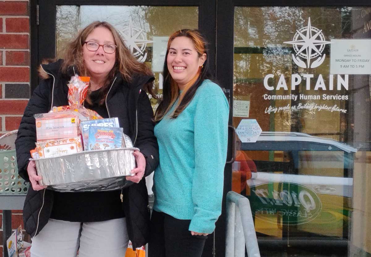TCT's Sherry B. delivers food donations to CAPTAIN Community Services in Clifton Park to provide Thanksgiving dinners.