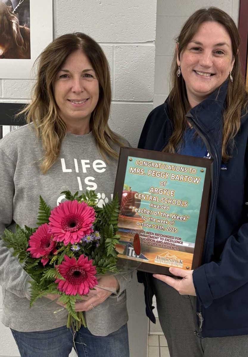 Mrs. Peggy Bartow, Art Teacher at Argyle Central School with Jeannie Dickinson