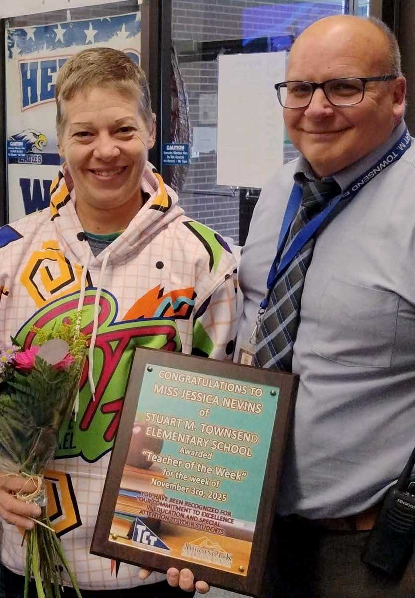 Coach Jessica Nevins of Hadley-Luzerne Central School District with Stewart M. Townsend Elementary School Principal, John Baker