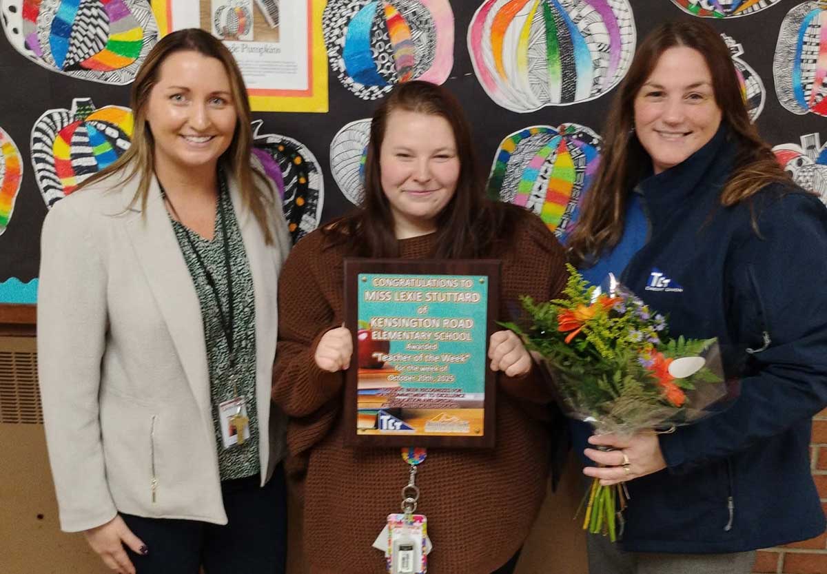 Mrs Marissa Macey, School Principal at Kensington Road Elementary School in Glens Falls with teacher of the week winner Lexie Stuttard and our Community Relations Manager, Jeannie Dickinson